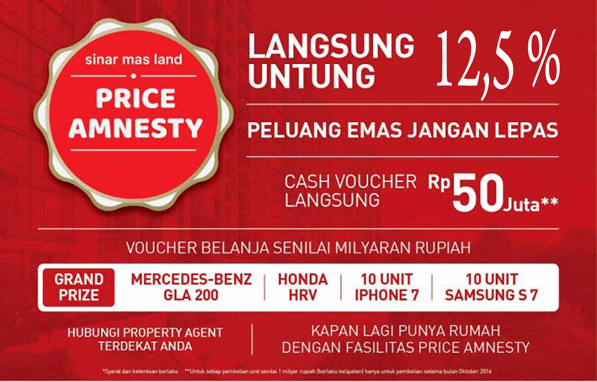 Beli Rumah, Ruko dan Kavling Diskon 12,5 % dengan “Price Amesty” Sinarmas